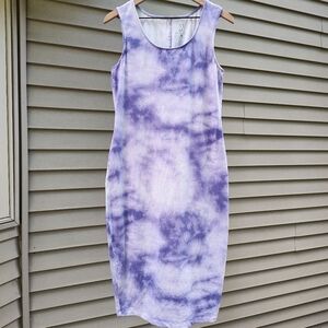 Purple Tie Dye Body Con Midi Dress New York & Company Sz Large Sleeveless Scoop